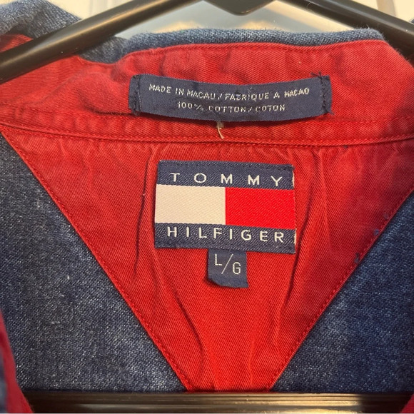 Vintage Tommy Hilfiger Mens Large Long Sleeve Denim Button Up Shirt Pockets - Picture 8 of 9